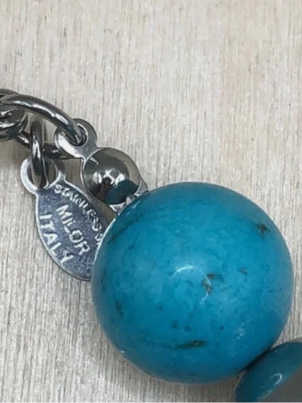 Milor Stainless Steel & Blue Turquoise Ball Bead Necklace - Picture 3 of 6
